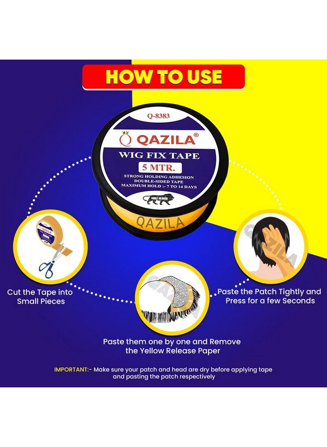 Qazila Hair Patch Tape| Hair Wig Tape| Ultra Hold Tape| Double-Sided Hair Patch Tape| Cotton-Cloth Tape| Waterproof| Maximum Hold Upto 2 Weeks (Yellow, 1 Inch, 5 Metre) - Image 3