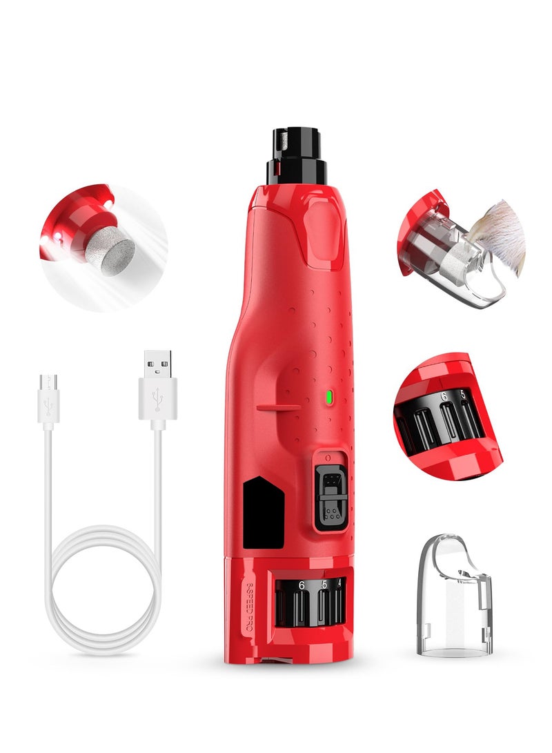 Excefore Dog Nail Grinder Quiet, Professional 3 Ports Rechargeable Electric Dog Nail Trimmer with Dust Cap, 6-Speed Pet Nail Grinder with 2 LED Lights for Large Medium Small Dogs and Cats, Red - Image 1