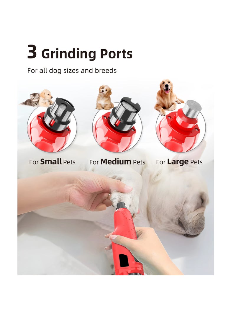 Excefore Dog Nail Grinder Quiet, Professional 3 Ports Rechargeable Electric Dog Nail Trimmer with Dust Cap, 6-Speed Pet Nail Grinder with 2 LED Lights for Large Medium Small Dogs and Cats, Red - Image 3