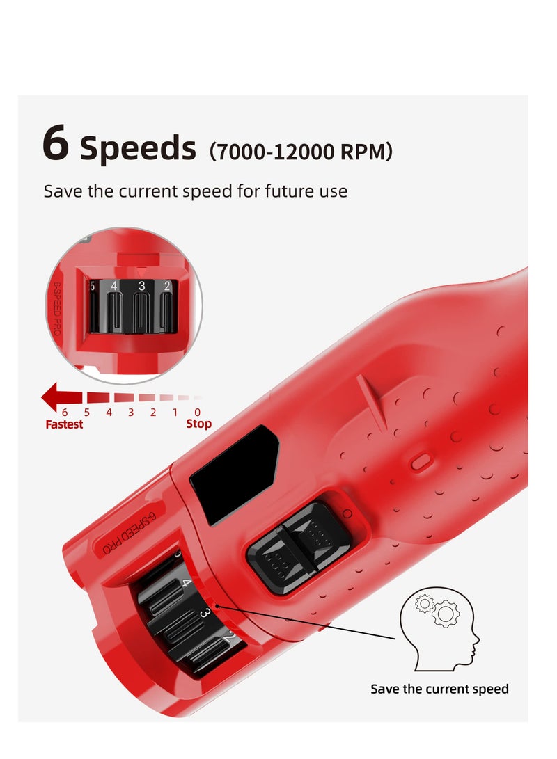 Excefore Dog Nail Grinder Quiet, Professional 3 Ports Rechargeable Electric Dog Nail Trimmer with Dust Cap, 6-Speed Pet Nail Grinder with 2 LED Lights for Large Medium Small Dogs and Cats, Red - Image 2