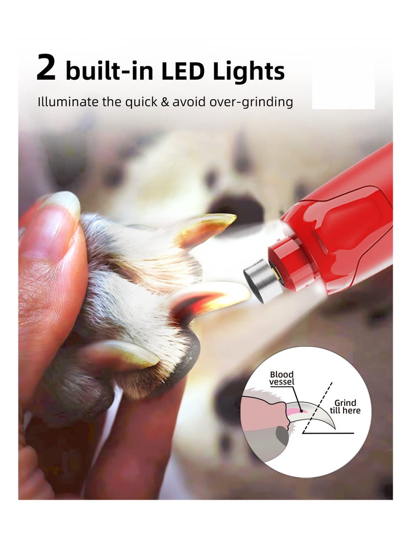 Excefore Dog Nail Grinder Quiet, Professional 3 Ports Rechargeable Electric Dog Nail Trimmer with Dust Cap, 6-Speed Pet Nail Grinder with 2 LED Lights for Large Medium Small Dogs and Cats, Red - Image 4