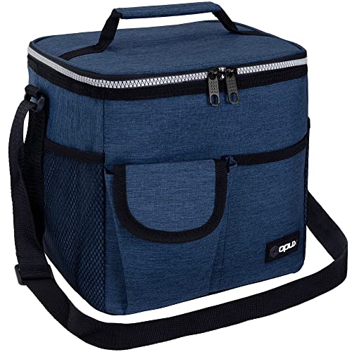 opux Insulated Lunch Bag for Men Women Leakproof Heather Navy Lunch Box for Work Portable Soft Lunch Cooler Bag with Shoulder Strap Adult Lunchbox Lunch Pail for Kid Boy Girl School 18 Can10L