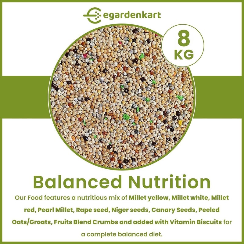 Egardenkart طعام الطيور الصغيرة من إي غاردن كارت للببغاوات - 8 كجم، بذور الطيور للطيور الصغيرة والطيور البرية | طعام الطيور للفنش والكناري والكوكاتيل والطيور ذات المنقار المعقوف والحمام والسمان والعصافير (8 كجم، ببغاء) - Image 2
