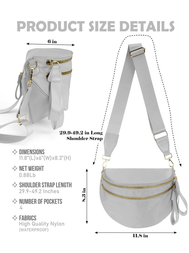 MEISEY Pure Colour Crossbody Bag Bum Bag for Women,Spacious Purse Fanny Packs Belt Bag,Oversized Bum Bag (Colour Bum Bag-Light Grey) - Image 3