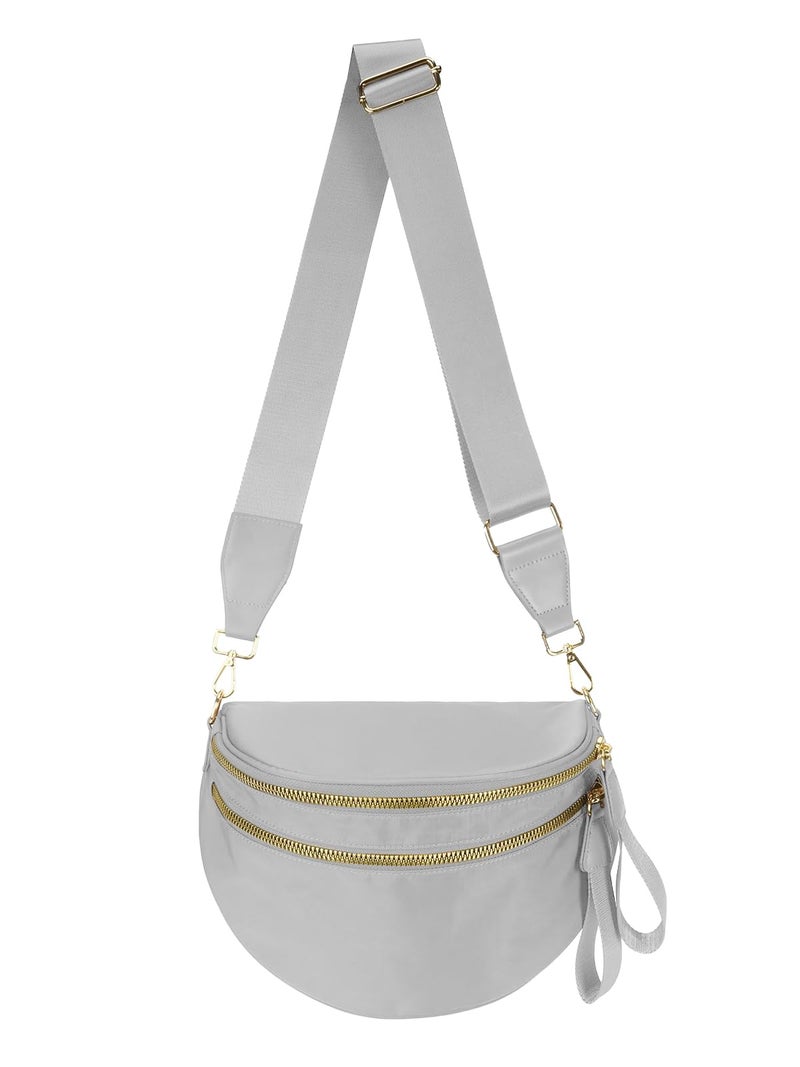 MEISEY Pure Colour Crossbody Bag Bum Bag for Women,Spacious Purse Fanny Packs Belt Bag,Oversized Bum Bag (Colour Bum Bag-Light Grey) - Image 1