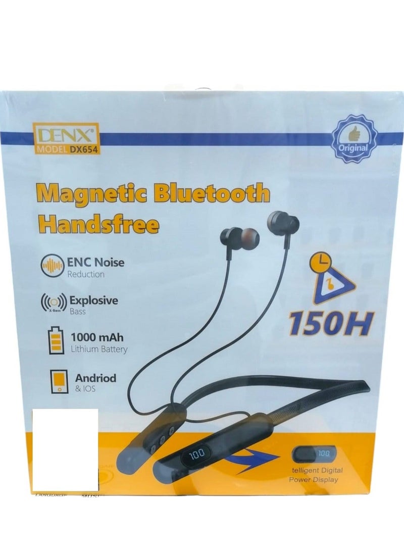 Denx Neckband Bluetooth Headphones with 150 Hours Playtime with ENC/X-Bass With 5 sound effects: male, female, child, monster, cartoon Technology, Crystal Clear Calls, Type-C Fast Charging, Foldable and Lightweight Design, Black - Image 2