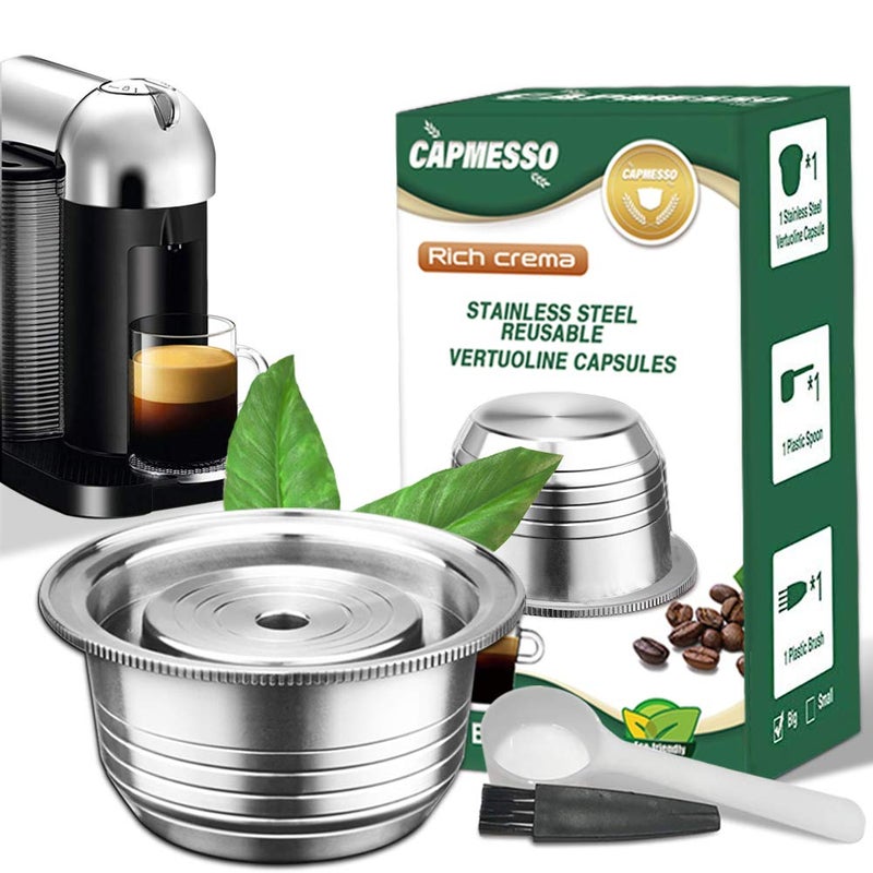 CAPMESSO Coffee Capsule Reusable Vertuoline Pod Refillable Vertuo Capsules Stainless Steel Compatible with Vertuoline Machine GCA1 and Delonghi ENV135S 8OZCoffee Cup