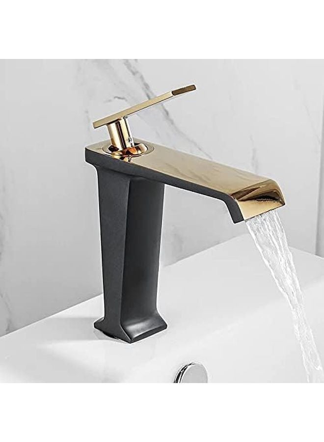 Black And Gold Single Hole Basin Faucet Vintage Bathroom Sink Mixer Tap Hot Cold Water - Image 2