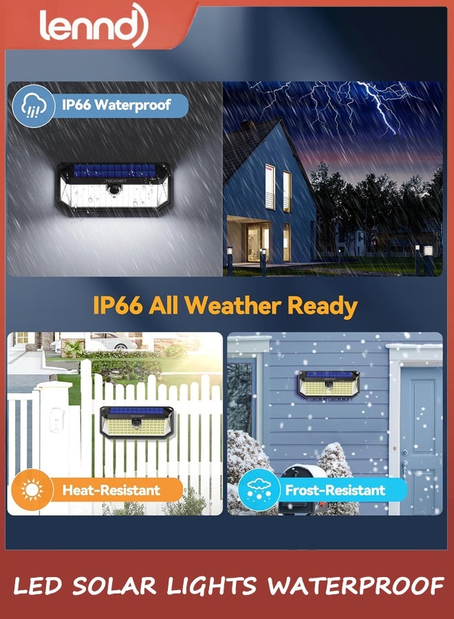 LENND 416 LED Solar Lights Outdoor Waterproof, 300° Angle & 3 Lighting Modes Motion Sensor Outdoor Lights, 2 Pack Security Solar Flood Lights IP66 for Fence Front Door Yard Deck Garden Garage - Image 5
