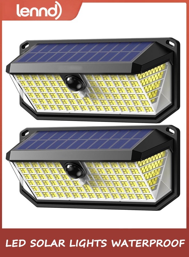 LENND 416 LED Solar Lights Outdoor Waterproof, 300° Angle & 3 Lighting Modes Motion Sensor Outdoor Lights, 2 Pack Security Solar Flood Lights IP66 for Fence Front Door Yard Deck Garden Garage - Image 1