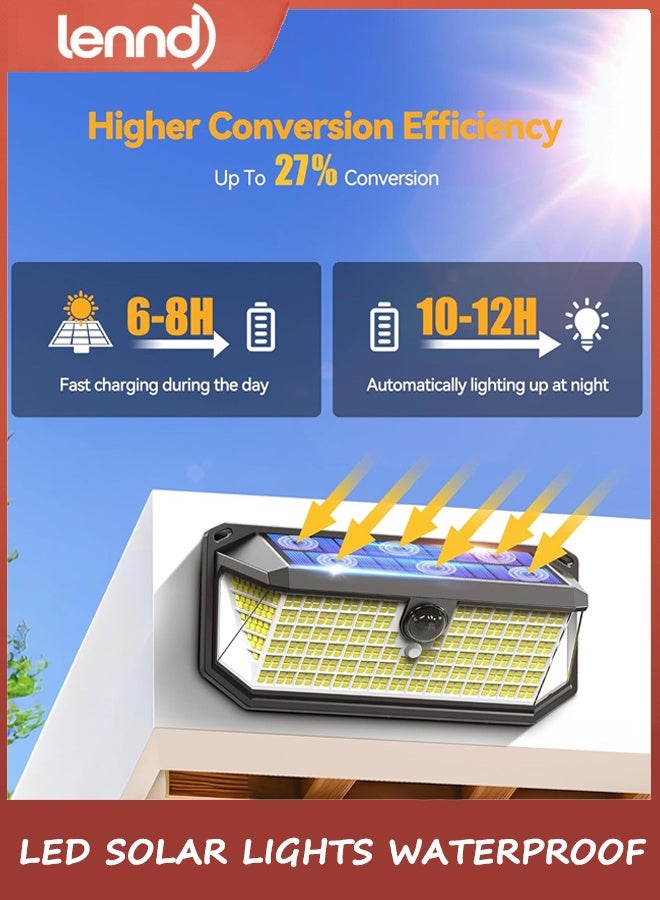 LENND 416 LED Solar Lights Outdoor Waterproof, 300° Angle & 3 Lighting Modes Motion Sensor Outdoor Lights, 2 Pack Security Solar Flood Lights IP66 for Fence Front Door Yard Deck Garden Garage - Image 2