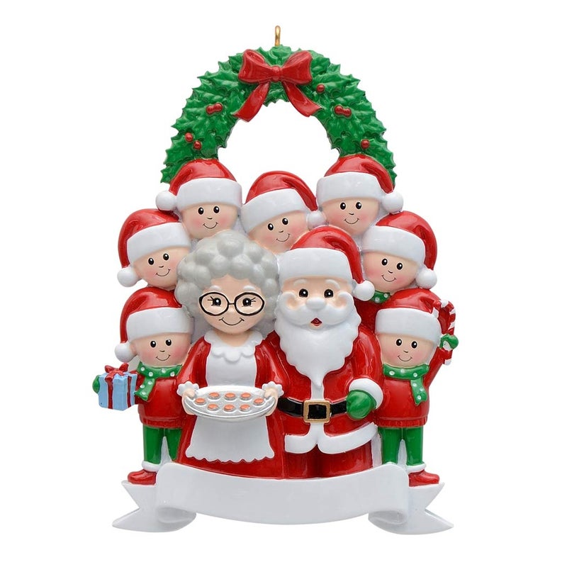 MAXORA Family of 9 Personalized Christmas Ornaments  Santa and Mrs Claus with 7 Kids Family Ornament  Unique Christmas Keepsake Gifts for Kids Grandkids Grandparents