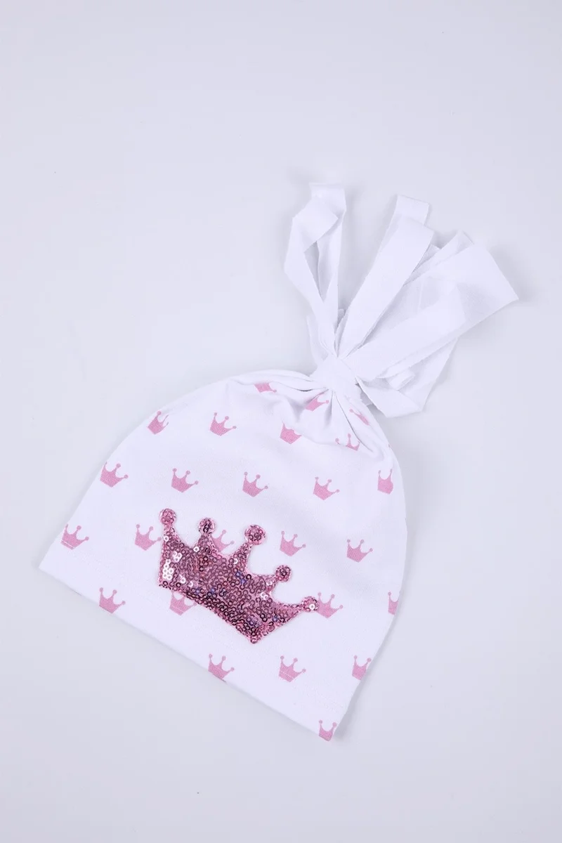 بيبي هولا Babyhola Girl Boy Baby Crown Print Beanie Hat 3 Piece Set Newborn 0-3 Months 1256