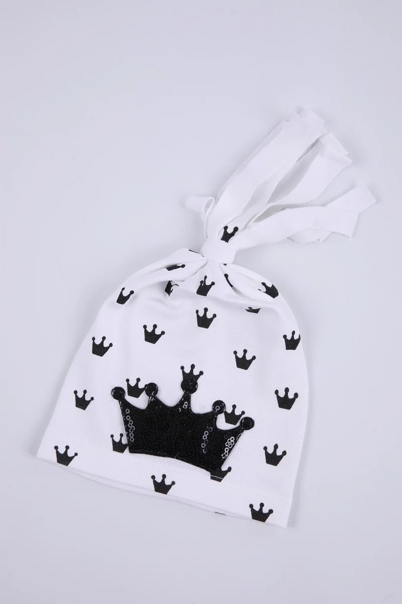بيبي هولا Babyhola Girl Boy Baby Crown Print Beanie Hat 3 Piece Set Newborn 0-3 Months 1256