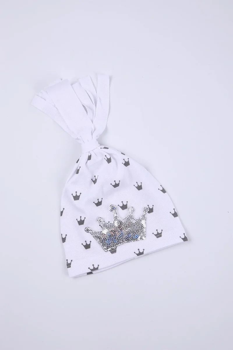 بيبي هولا Babyhola Girl Boy Baby Crown Print Beanie Hat 3 Piece Set Newborn 0-3 Months 1256