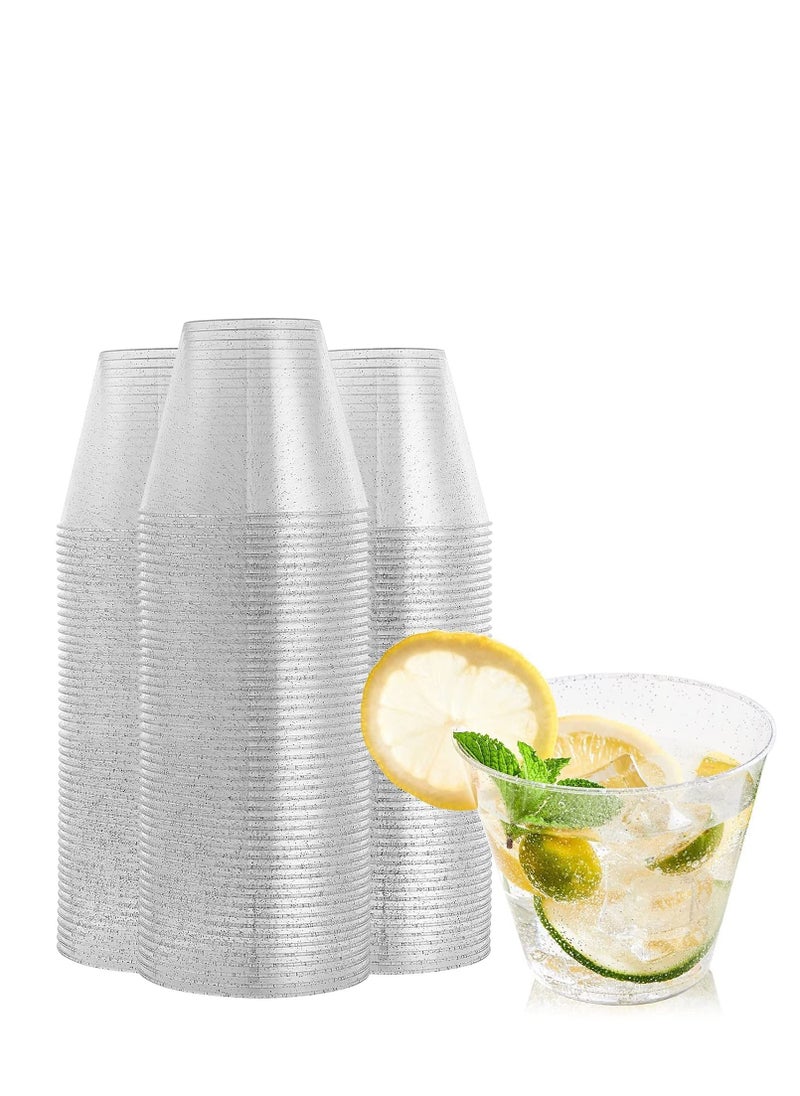 SYOSI Disposable Plastic Cups Plastic Champagne Flutes Silver Glitter Plastic Cups 250ml Stemless Disposable Silver Rim Glasses Shatterproof Reusable Perfect For Wedding  Party Birthday Cup 20 Pack  - Image 1