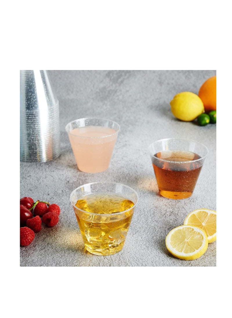 SYOSI Disposable Plastic Cups Plastic Champagne Flutes Silver Glitter Plastic Cups 250ml Stemless Disposable Silver Rim Glasses Shatterproof Reusable Perfect For Wedding  Party Birthday Cup 20 Pack  - Image 3