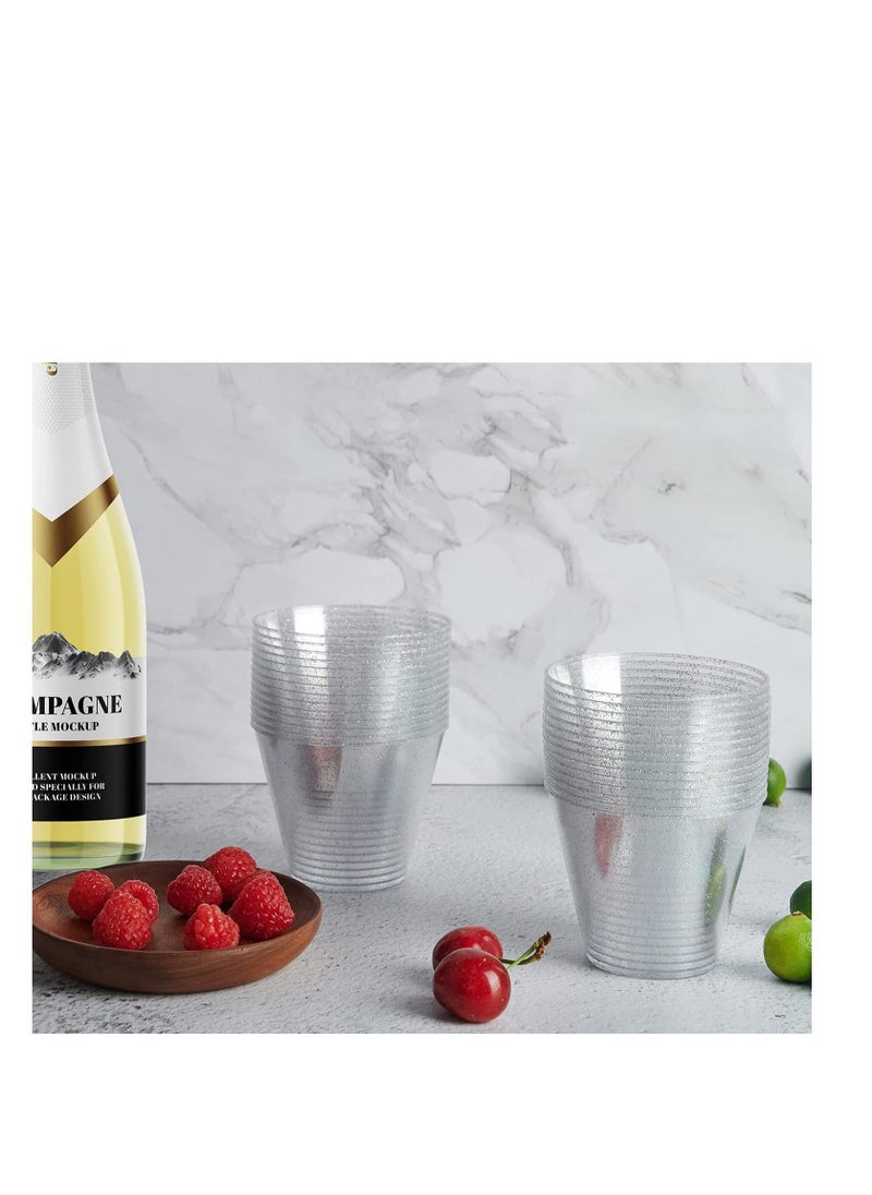 SYOSI Disposable Plastic Cups Plastic Champagne Flutes Silver Glitter Plastic Cups 250ml Stemless Disposable Silver Rim Glasses Shatterproof Reusable Perfect For Wedding  Party Birthday Cup 20 Pack  - Image 2