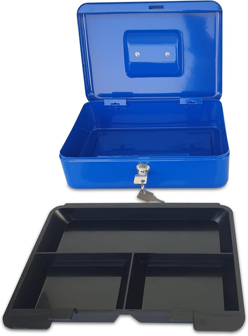 Maxi Medium Cash Box - Durable Steel Money Box with Tray and Lock, Blue - Image 4