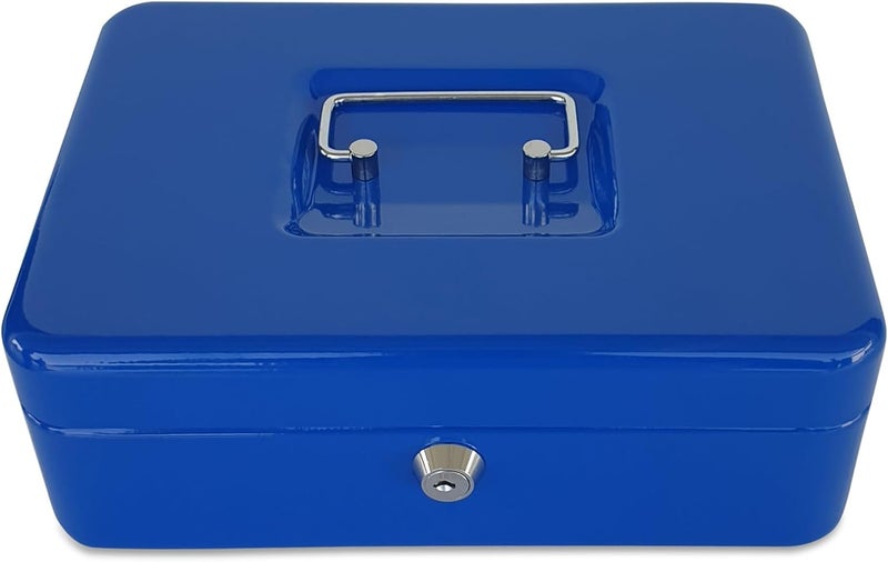 Maxi Medium Cash Box - Durable Steel Money Box with Tray and Lock, Blue - Image 2