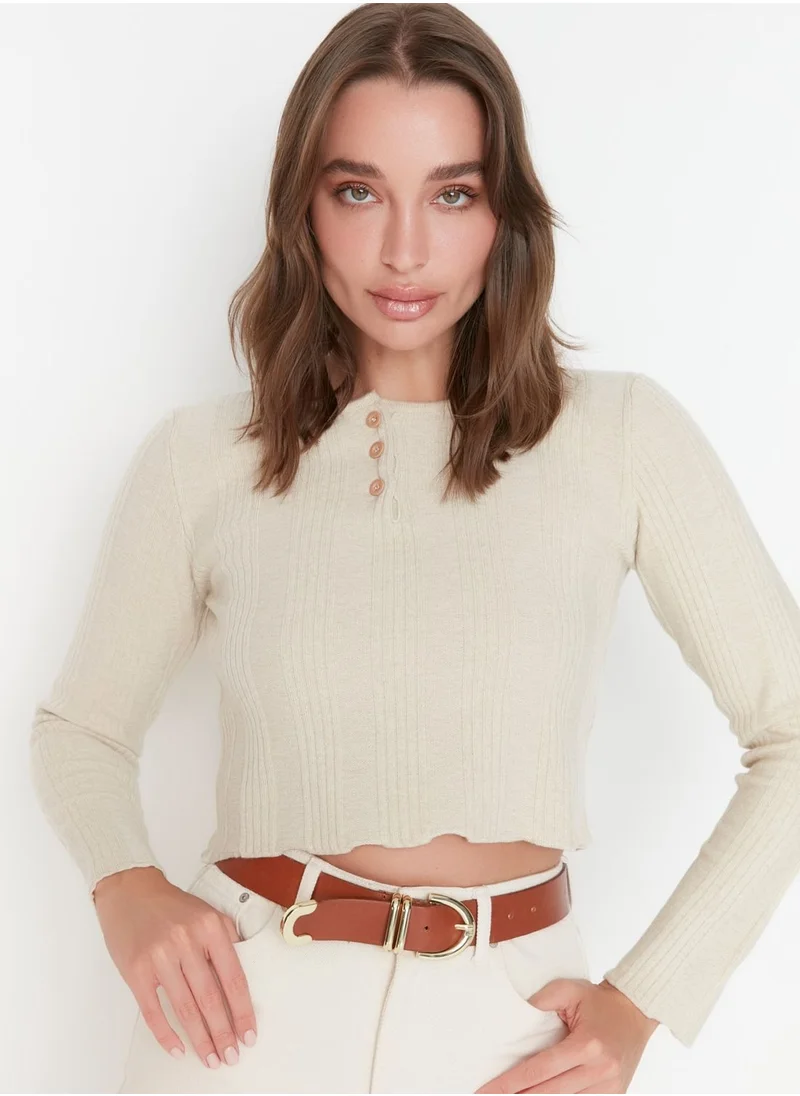 trendyol Button Detail Crop Knitted Sweater