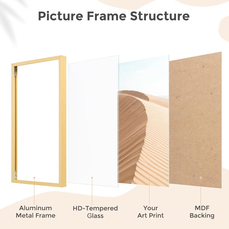 FLYJOE 6x9 Metal Picture Frame - Gold Aluminum Picture Frames with Real Glass, Wall Mounting Horizontally or Vertically, Simple and Elegant Decor for Wall Gallery Poster Photo 9x6 Frames, Gold - Image 5