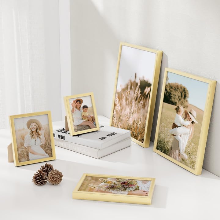 FLYJOE 6x9 Metal Picture Frame - Gold Aluminum Picture Frames with Real Glass, Wall Mounting Horizontally or Vertically, Simple and Elegant Decor for Wall Gallery Poster Photo 9x6 Frames, Gold - Image 3