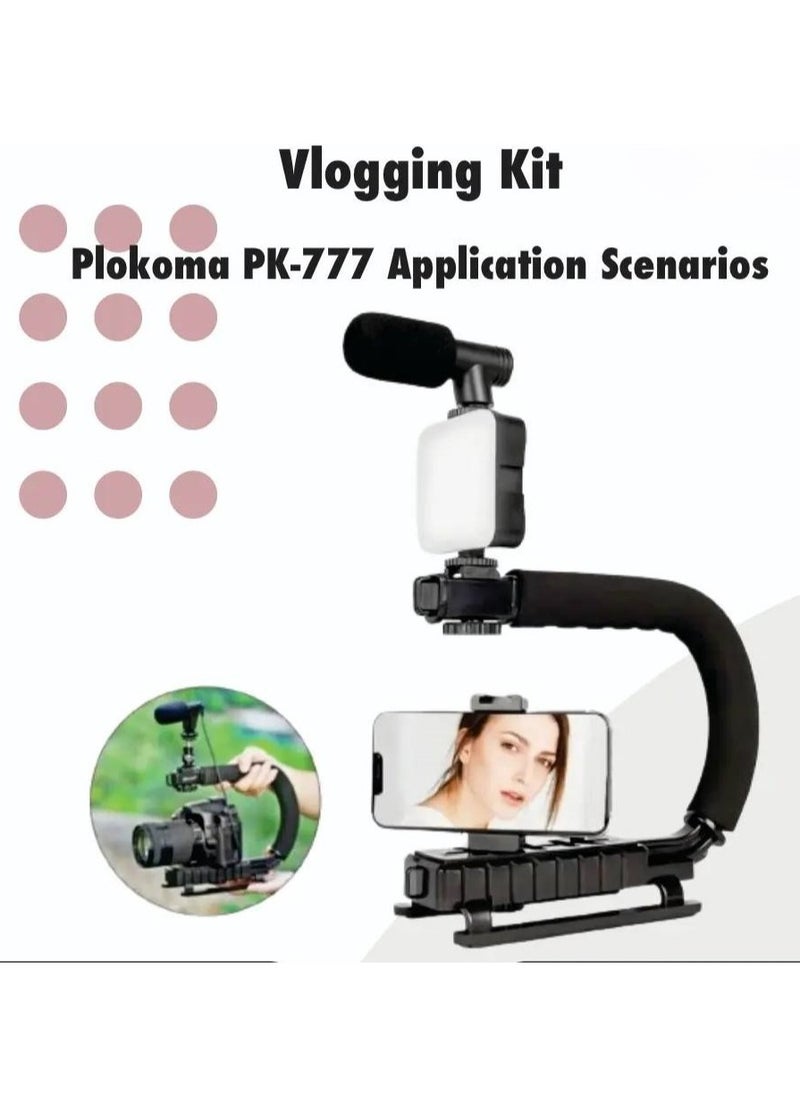 PLOKAMA - Video Recording Kit for Video Shooting and YouTube Video Recording for Any Mobile Phone or Digital Camera with LED Light, Microphone and Phone Holder-Model PK 777 - Image 1