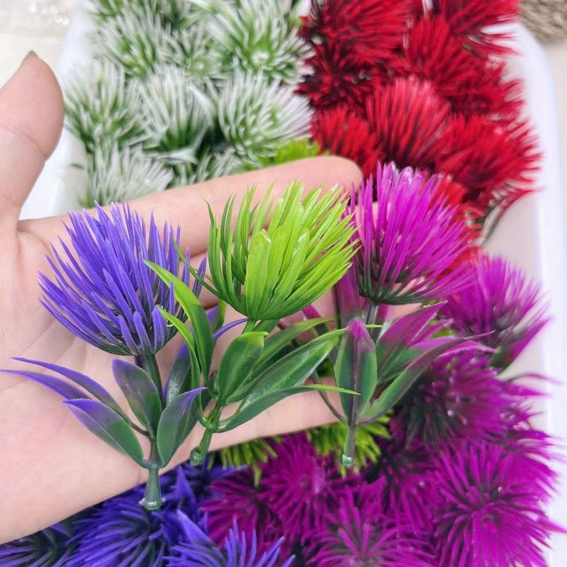 15 Green Artificial Pine Needle Plant Stems Home Decor Faux Flowers For Autumn Christmas Holiday - Image 1