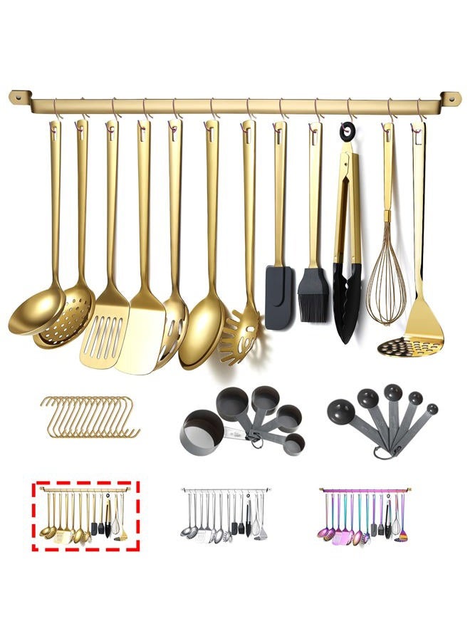 Kyraton Gold Cooking Utensils Set, Stainless Steel 37 Pieces Kitchen Utensils Set with Titanium Gold Plating, Kitchen Gadgets Tool Set with Utensils Racks Heat Resistant Dishwasher Safe - Image 1