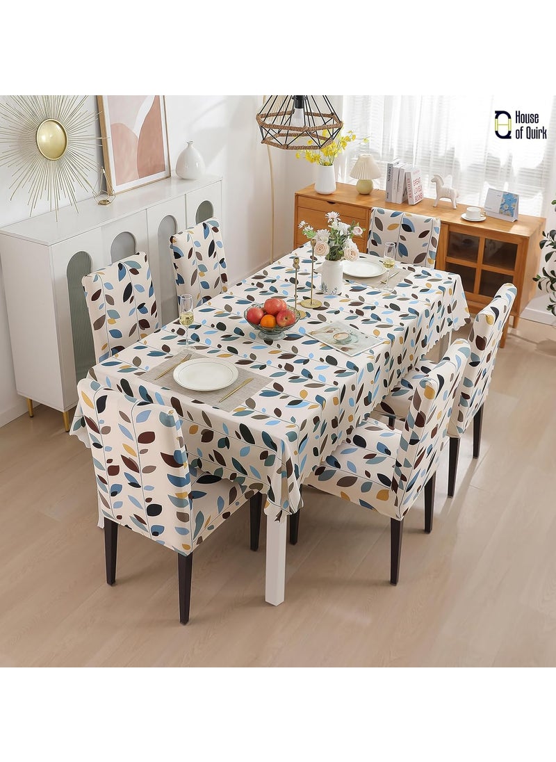 HOUSE OF QUIRK House of Quirk Polyvinyl Chloride Rectangular Dining Table Cover Waterproof With For Kitchen Dining Table Cloth Dust And Oil Repellent (White Leaf, 1 Piece Table Cover Only 140X220Cm)  - Image 2