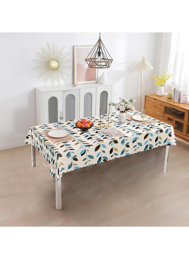 HOUSE OF QUIRK House of Quirk Polyvinyl Chloride Rectangular Dining Table Cover Waterproof With For Kitchen Dining Table Cloth Dust And Oil Repellent (White Leaf, 1 Piece Table Cover Only 140X220Cm)  - Image 1