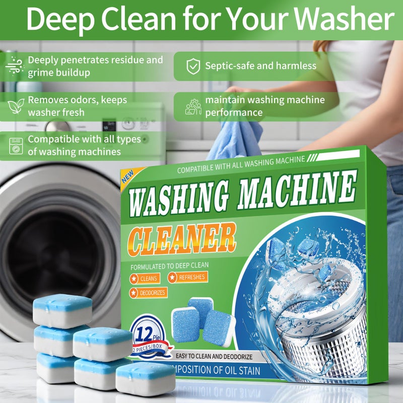 Maebho Washing Machine Cleaner Tablets 12 Pack - Deep Cleaning Tablets for HE Front & Top Load Washers, Septic Safe, Eco-Friendly, Removes Residue & Odors - Image 2