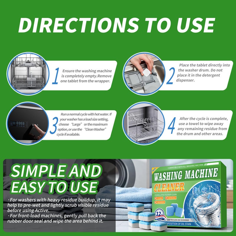 Maebho Washing Machine Cleaner Tablets 12 Pack - Deep Cleaning Tablets for HE Front & Top Load Washers, Septic Safe, Eco-Friendly, Removes Residue & Odors - Image 5