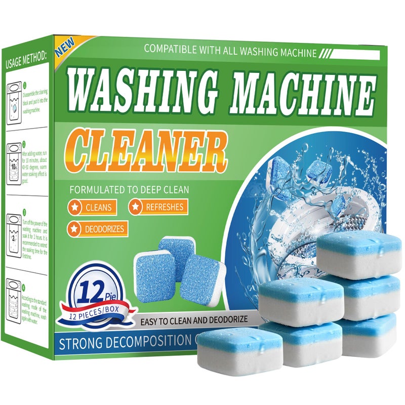 Maebho Washing Machine Cleaner Tablets 12 Pack - Deep Cleaning Tablets for HE Front & Top Load Washers, Septic Safe, Eco-Friendly, Removes Residue & Odors - Image 1