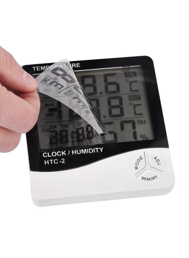 HTC-2 Digital Display Hygrometer And Thermometer With Clock Black/White 10 x 9 x 2.3centimeter - Image 5