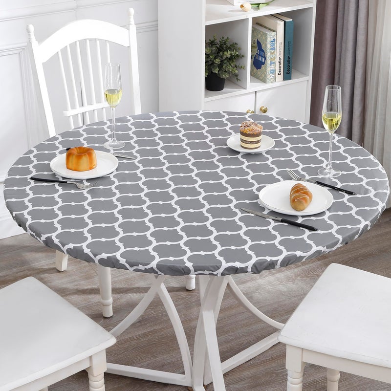 Walrus Round Vinyl Fitted Tablecloth with Flannel Backing Elastic Edge Design Table Cover Waterproof Oil-Proof PVC Table Cloth Stain-Resistant Best for 37"-44" Round - Image 4