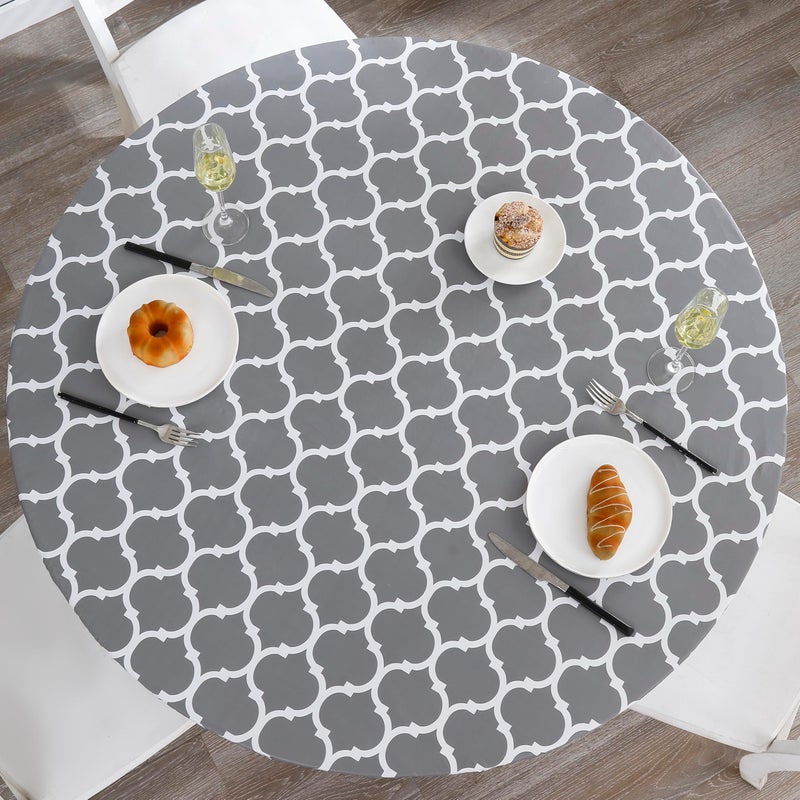 Walrus Round Vinyl Fitted Tablecloth with Flannel Backing Elastic Edge Design Table Cover Waterproof Oil-Proof PVC Table Cloth Stain-Resistant Best for 37"-44" Round - Image 1