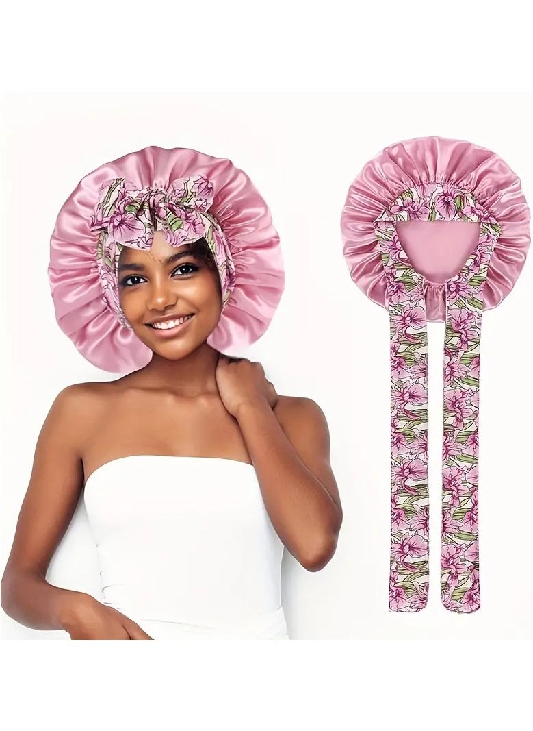 Goolsky Satin Sleep Cap With Long Ribbon Tail, Ethnic Print Bonnet With Bow Tie, Beauty Hair Care Night Hat, Adjustable Headscarf Cap For Women  - Image 3