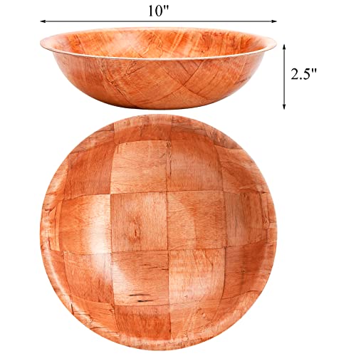 Elsjoy 6 Pack 10 Inch Wooden Woven Salad Bowl, Unbreakable Wood Round Serving Bowl Large Wood Salad Bowl, Reusable Wood Snack Bowls Large Serving Bowls for Fruits, Pasta, Popcorn - Image 2