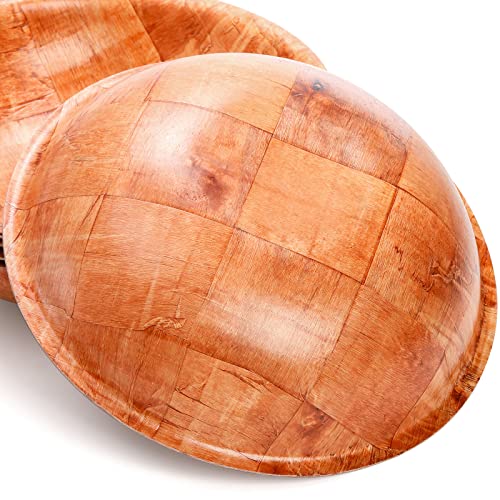 Elsjoy 6 Pack 10 Inch Wooden Woven Salad Bowl, Unbreakable Wood Round Serving Bowl Large Wood Salad Bowl, Reusable Wood Snack Bowls Large Serving Bowls for Fruits, Pasta, Popcorn - Image 3