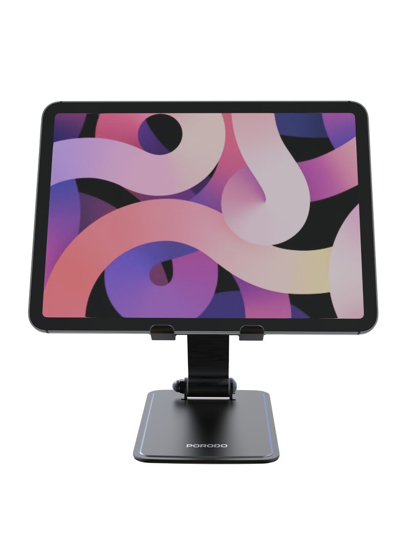 porodo Foldable Desktop Stand with Anti-Slip Base/ Universal Compatibility/ Adjustable Viewing Angle/ Horizontal & Vertical Stand, Up to 13" Laptop & Tablet Stand/ Full Rotation - Black - Image 3