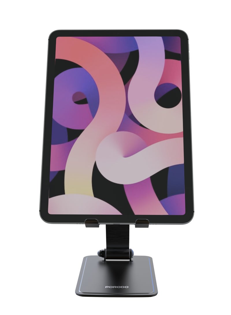 porodo Foldable Desktop Stand with Anti-Slip Base/ Universal Compatibility/ Adjustable Viewing Angle/ Horizontal & Vertical Stand, Up to 13" Laptop & Tablet Stand/ Full Rotation - Black - Image 2