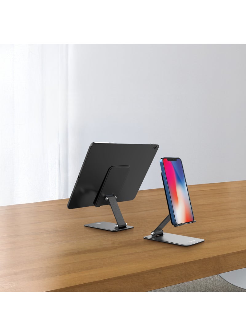 porodo Foldable Desktop Stand with Anti-Slip Base/ Universal Compatibility/ Adjustable Viewing Angle/ Horizontal & Vertical Stand, Up to 13" Laptop & Tablet Stand/ Full Rotation - Black - Image 5
