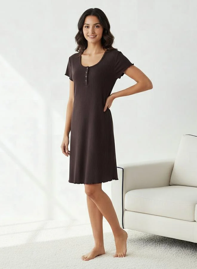 سبلاش فيڤ Night Dress with Short Sleeves and Ribbed Design