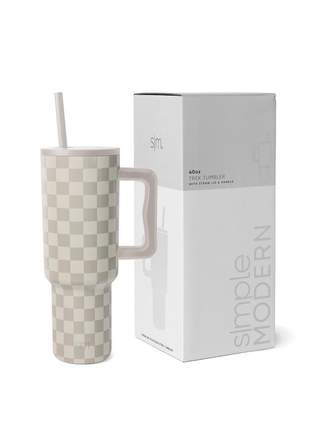 Simple Modern 40 oz Trek Tumbler with Handle and Straw Lid | Cup Holder Friendly Insulated Stainless Steel Travel Mug | Checkmate - Image 1