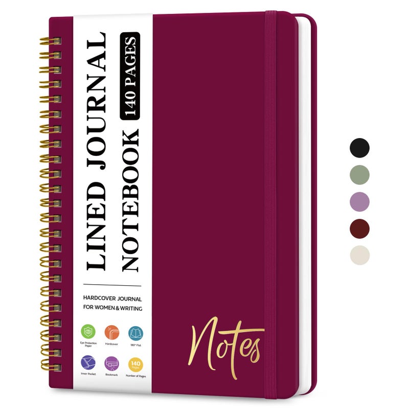 ZOTIA Lined Spiral Journal Notebook for Women, A5 College Ruled Journals for Writing, Hardcover Notebooks for Work, Note taking and Office School Supplies,140 Pages - Crabberry Red - Image 1