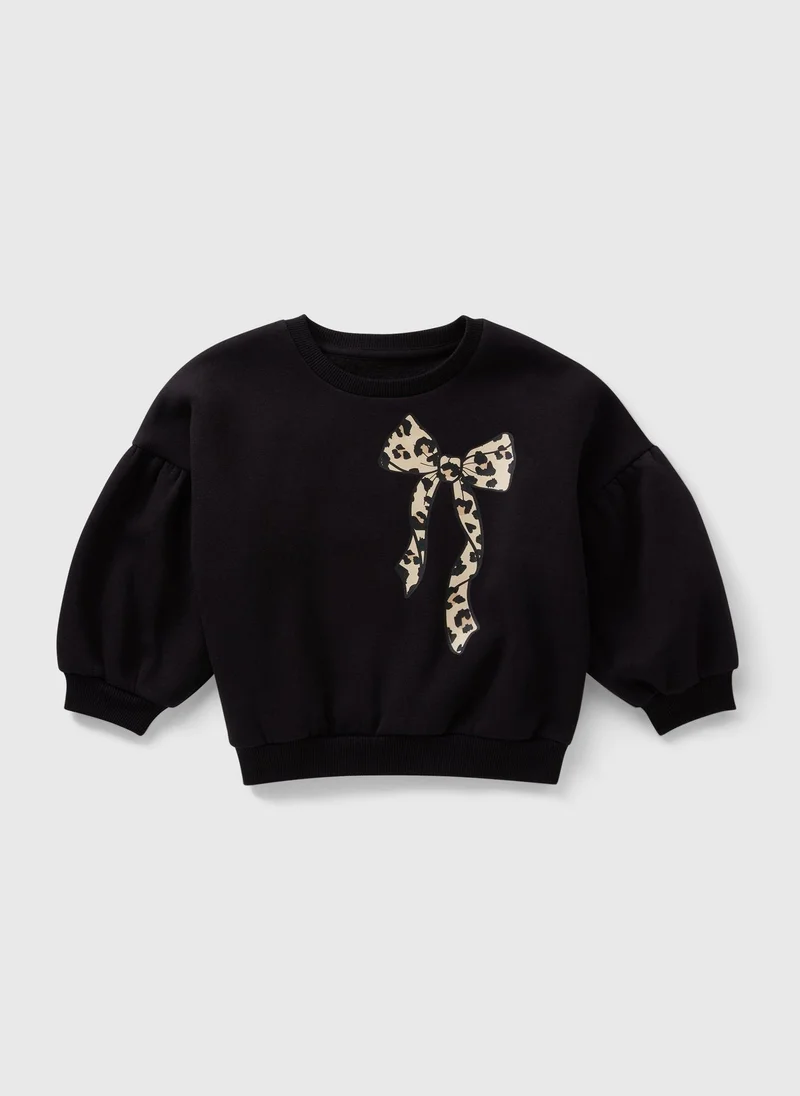 Matalan Girls Black Leopard Bow Sweatshirt