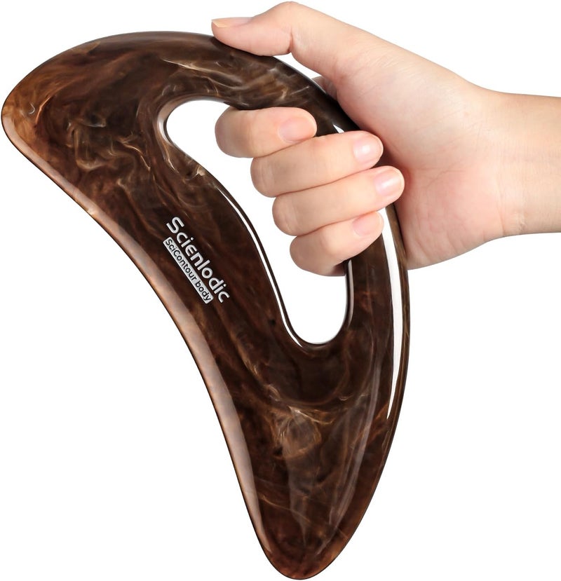 Scienlodic Gua Sha Massage Tool with Handle (Resin) Larger Guasha Body Scraping Tool for Back Legs Neck Massage, Lymphatic Drainage, Cellulite Remove - Large Brown - Image 1