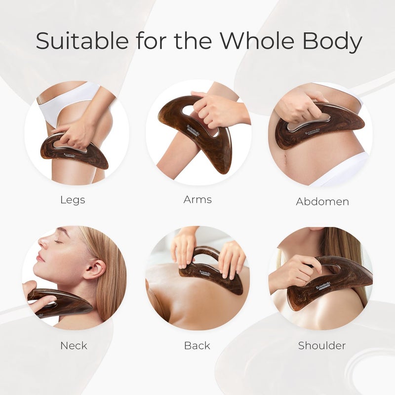 Scienlodic Gua Sha Massage Tool with Handle (Resin) Larger Guasha Body Scraping Tool for Back Legs Neck Massage, Lymphatic Drainage, Cellulite Remove - Large Brown - Image 5